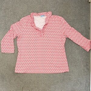 J. McLaughlin Durham Ruffle Coral White 3/4 Sleeve Top XL